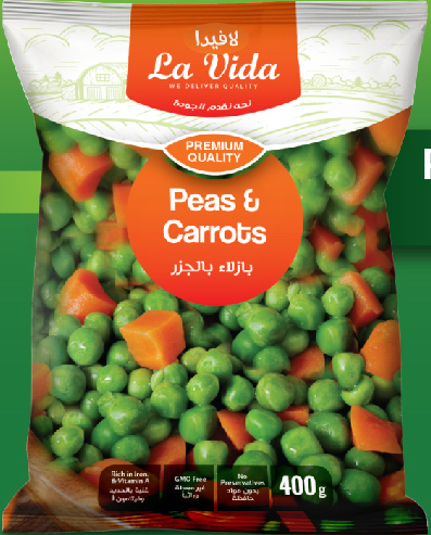 Product image -  Peas and Carrots are very rich in fibres and vitamins A &C. They are good for digestion and eye health, and help to keep healthy skin.